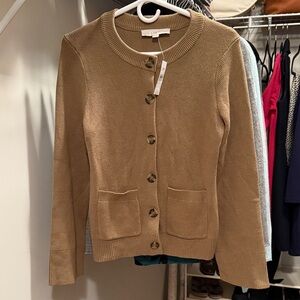 LOFT 100% cotton chic Tan Button-Up Cardigan
